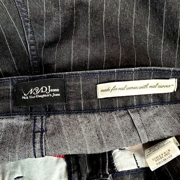 NYDJ Black Pin Stripe Wide Leg Jeans 10 Retro Relaxed Flare Denim Trousers Pants - Picture 3 of 11